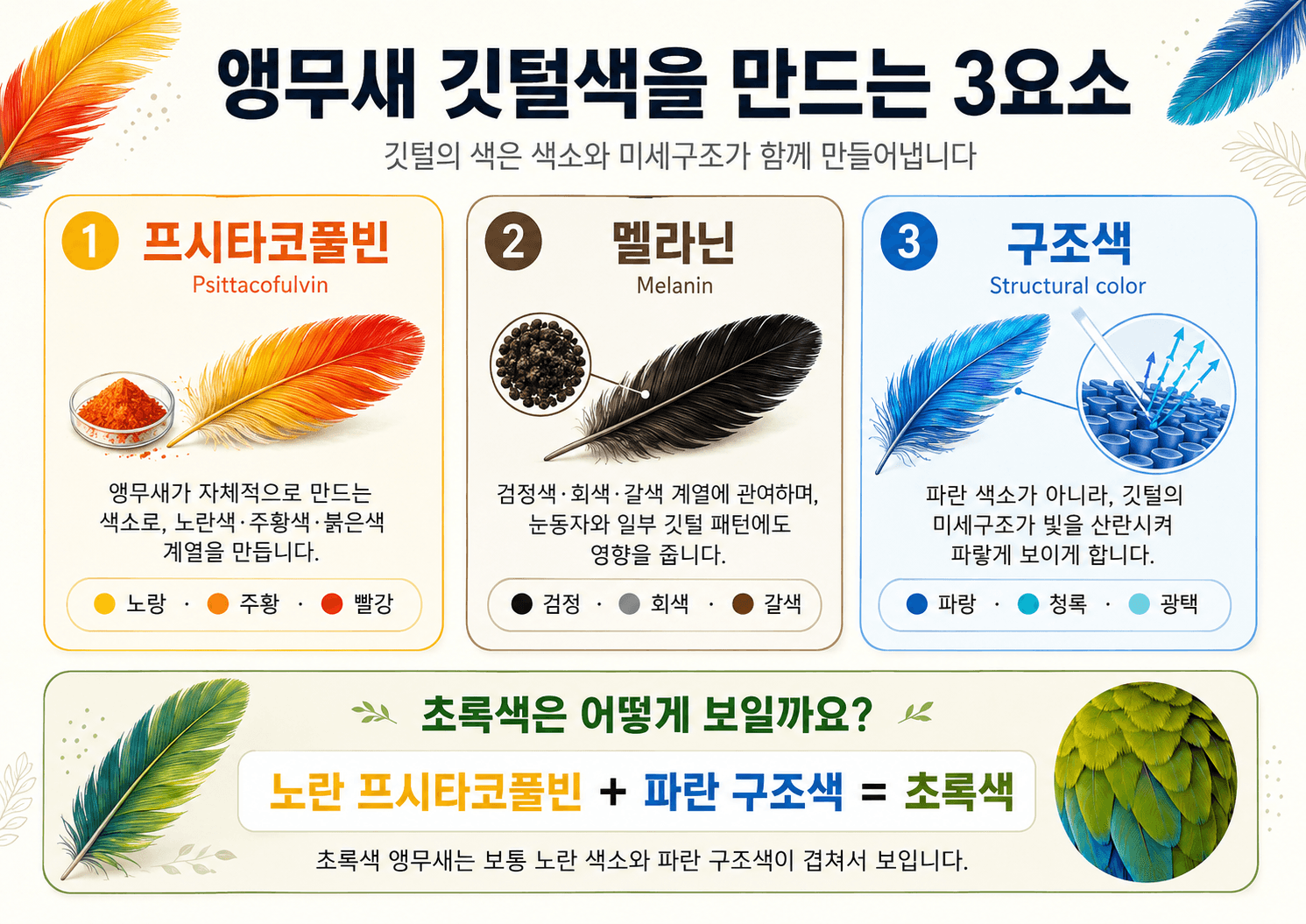 앵무새 색상의 3요소